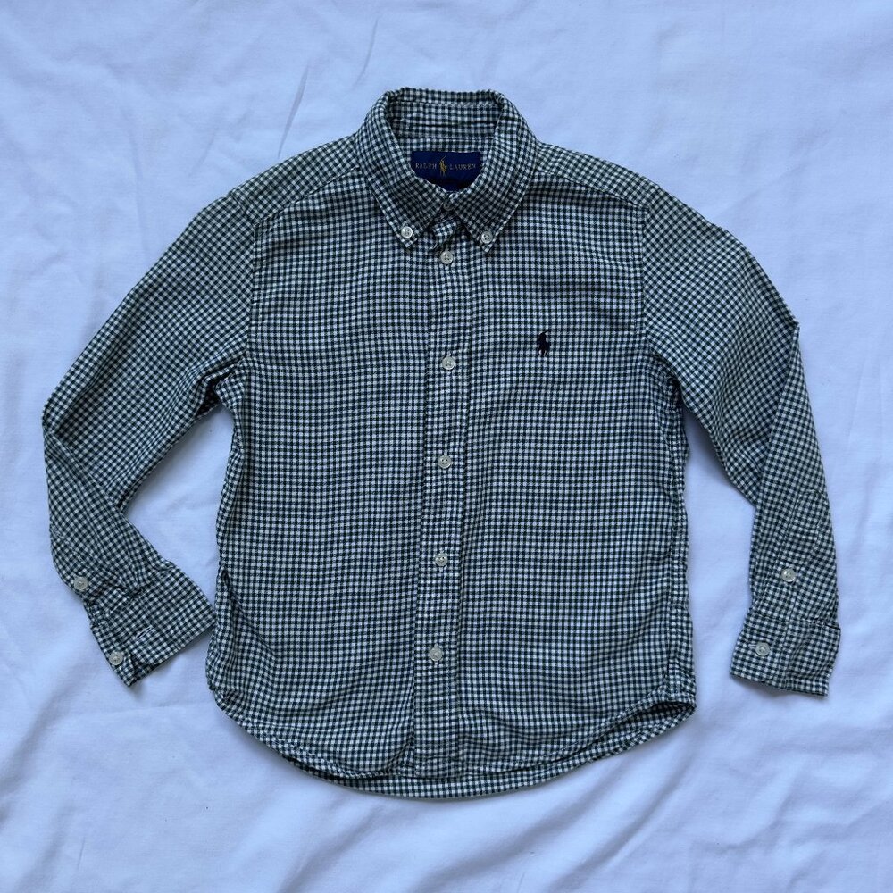 Ralph Lauren Boys Button-Down Shirt Size 5 Green Navy Gingham Long Sleeve